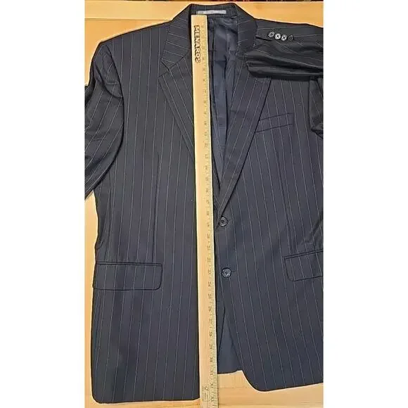 Hickey Freeman Blazer Mens Size 44R Loro Piana Tasmanian 130s Black Pinstripe
